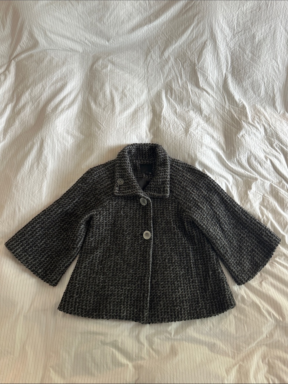 VTG Liquid Mohair Alpaca Wool Waffle Knit Swing Coat Jacket Gray Lagenlook